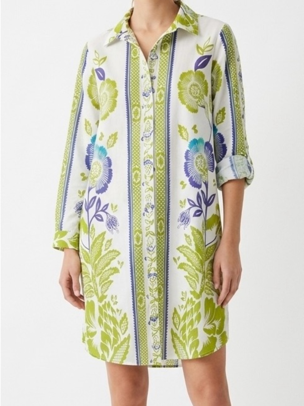 Haute Hippie Style Floral Cotton Button Front Shirt Dress S Boho Resortwear